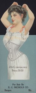 Anúncio para espartilhos femininos R & G (chromolitho) de American School