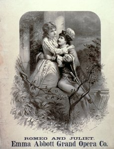 Anúncio para Romeu e Julieta, estrelado por Emma Abbott, Grand Opera Company de American School