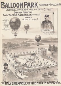 Cartaz de propaganda de um Balloon Park em Chicago, EUA, c.1888 de American School