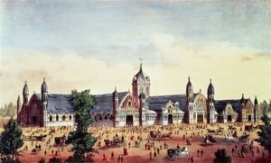 Salão agrícola, exposição centenária dos Estados Unidos grandes, parque de Fairmount, Philadelphfia, bar. por Currier und Ives, 1876 de American School