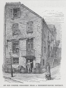 Um antigo canto Groggery perto de um Tenement-House District (litho) de American School