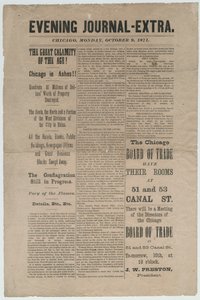 Artigo do Chicago Evening Journal-Extra sobre o incêndio de Chicago de 1871, 9 de outubro de 1871 (papel de jornal)