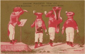 Banda, anunciando a Union Pacific Tea Co, em South Boston de American School