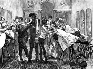 Salão de barbeiros em Nova York, 1870 de American School