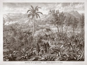 Batalha de La Quasina, perto de Santiago de Cuba, pub. 1898 (gravura) de American School
