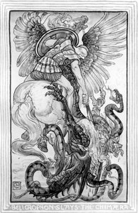 Bellepheron Slays the Chimeara, retirado de The Wonder-Book para meninas e meninos, escrito por Nathaniel Hawthorne, 1852 de American School