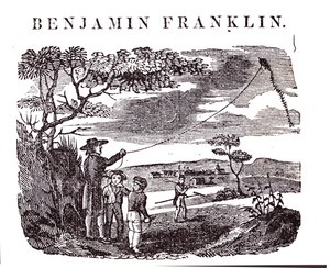 Benjamin Franklin (1706-90) conduz sua experiência de pipa de American School