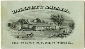 Bennett & Hall cartão de comércio [recto], 1882 (litografia gravada [cartão de comércio]) de American School