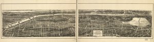 Vista aérea daquela porção das alas 23 e 24 da cidade de Nova York, situada a oeste da ferrovia New York e Harlem, e do Grand Boulevard e Concourse que conecta a Ilha de Manhattan com o sistema de parques ao norte do Rio Harlem de American School
