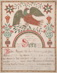 Certificado de nascimento e batismo para Elisabeth Lindaman, c.1820 (tinta e papel no papel)