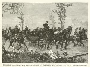 Bismarck acompanhando a carruagem de Napoleão III até o Castelo de Wilhelmshohe de American School