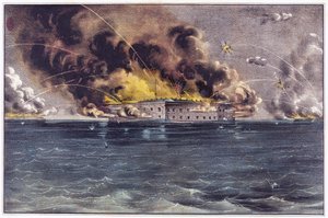 Bombardeio de Fort Sumter, Charleston Harbor, 12 e 13 de abril de 1861, pub. 1861 de American School