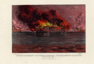 Bombardeio de Fort Sumter, Charleston Harbor, 12 e 13 de abril de 1861, pub. por Currier & Ives, c.1861 de American School
