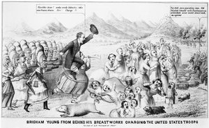 Brigham Young de Behind seus Breastworks cobrando as tropas dos Estados Unidos de American School
