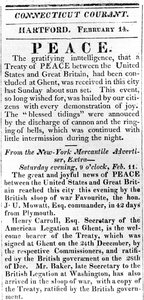 Broadside anunciando a paz entre os EUA e a Grã-Bretanha após a Guerra de 1812, impressa no Connecticut Courant, 1815 (impressão) de American School