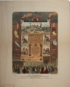 Broadside em relação ao recrutamento de afro-americanos e celebrando a emancipação em Maryland, Ringwalt & Brown (fl.1863-1865), c.1 de novembro de 1864 (ver também GLC 696015, 696016 e 696017)