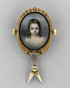Broche com retrato de uma menina, c.1860 (aquarela em marfim de American School