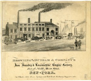 Brownings & Dunham & Companys Iron Foundry & locomotiva fábrica de motores, pé de North Moore Street, Nova York de American School