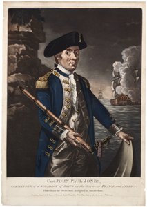Capitão John Paul Jones, Comandante de um Esquadrão de Navios a Serviço da França e América, 1780 (mezzotint colorido à mão) de American School