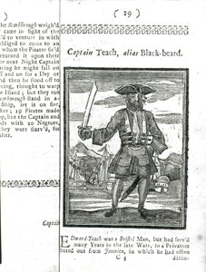 Capitão Teach, Alias Barba Negra, da História e Vida de Todos os Piratas Mais notórios e suas Tripulações, Londres, 1725 de American School