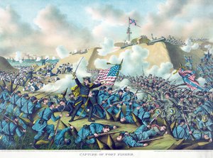 Captura do Forte Fisher, pub. 1890 (litografia a cores) de American School