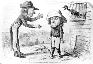 Cartum satirizando a abolição da escravidão em Maryland, no jornal ilustrado "Frank Leslie", 5 de abril de 1862 de American School