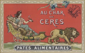 Ceres numa carroça puxada por leões (litografia a cores) de American School