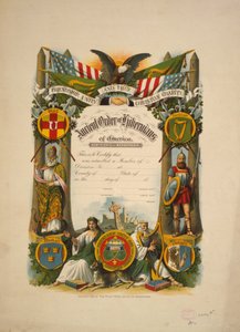 Certificado de filiação na Antiga Ordem dos Hibernianos da América, c.1894 (litografia a cores) de American School