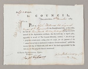 Cheque três libras e treze xelins para Joseph Williams, 13 de novembro de 1783 de American School