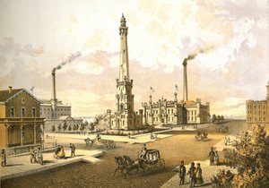 Chicago Water Works, da Chicago Illustrated, com descrições literárias de James W. Sheahan, publicado por Jevne & Almini, Chicago, 1866-67. de American School