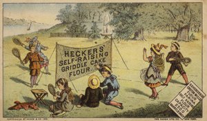 Crianças jogando Raquetball, anunciando Farinha de American School