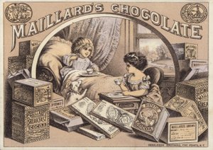 Crianças que bebem chocolate, propaganda para Maillards Chocolate de American School