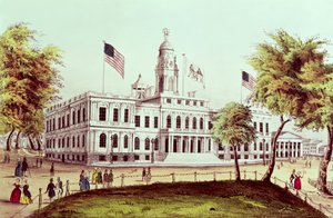 Prefeitura, Nova York, gravada por Nathaniel Currier (1813-88) de American School