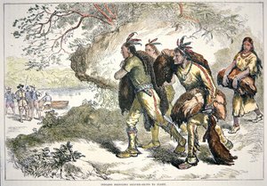 Colonial Fur Traders (gravação a cores) de American School
