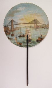 Fã comemorativo impresso com cena da ponte de Brooklyn (folha de papelão) de American School
