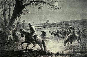 Travessia Confederada do Rio Potomac durante a Invasão de Maryland em 1862 (litho) de American School