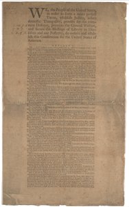 Constituição, primeira impressão, impressa por Dunlap & Claypoole, 17-19 de setembro de 1787 (ver GLC 695934 para a página 2) de American School
