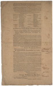 Constituição, primeira impressão, impressa por Dunlap & Claypoole, 17-19 de setembro de 1787 (ver também GLC 695933, GLC 695934 e GLC 695935) de American School