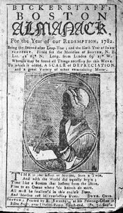 Capa de Bickerstaffs Boston Almanack com um retrato de Phillis Wheatley (1753-1784) publicado em 1782 (impresso) de American School