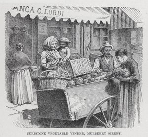 Curbstone Vegetable Vender, Mulberry Street (litho) de American School