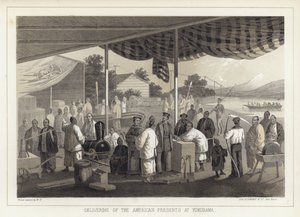 Entrega dos presentes americanos em Yokohama, Japão de American School