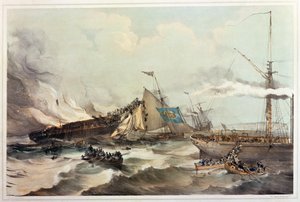 Destruição do Monarca do Oceano Emigrante, gravada por Maclure, 1845