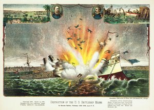 Destruição do navio de guerra dos EUA Maine em Havana Harbor 15 de fevereiro de 1898, pub.1898 de American School