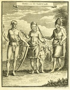 Traje do povo de Cape Lope Gonsalvo e Rio Gabão, ilustração de "Habits on the Gold Coast", de Thomas Astley, 1745-47 de American School
