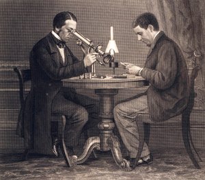 Os Primeiros Cientistas Olhando Através dos Microscópios de American School