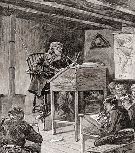 A educação nos séculos XVIII e XIX, de "The History of Our Country", publicado em 1905 (gravura em madeira) de American School