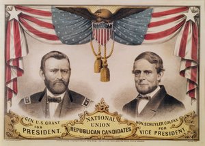Cartaz eleitoral para a eleição presidencial de 1868 dos EUA que descreve Ulysses S. Grant e Schuyler Colfax, 1868