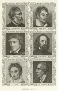 Inglês poetas, Robert Browning, Robert Southey, John Keats, Alfred Tennyson, PB Shelley, William Wordsworth de American School