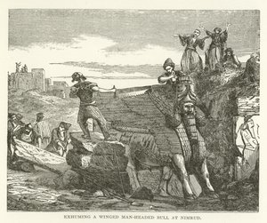 Exumando um touro alado com cabeça de homem em Nimrud