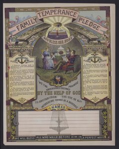 Empenho de temperança familiar (gravura colorida) de American School